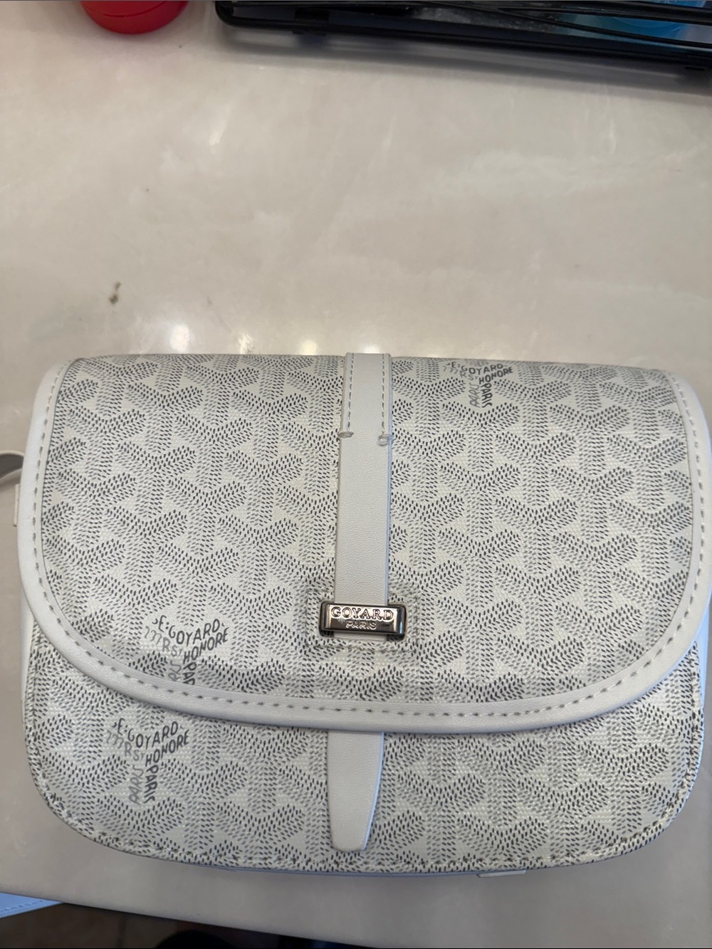 Goyard Small White Crossbody Bag with Signature Chevron Print